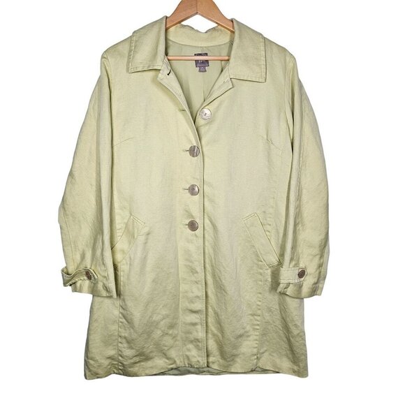 J.Jill Women's Light Green Linen Blend Coat Button-Up Medium Petite - Picture 1 of 8